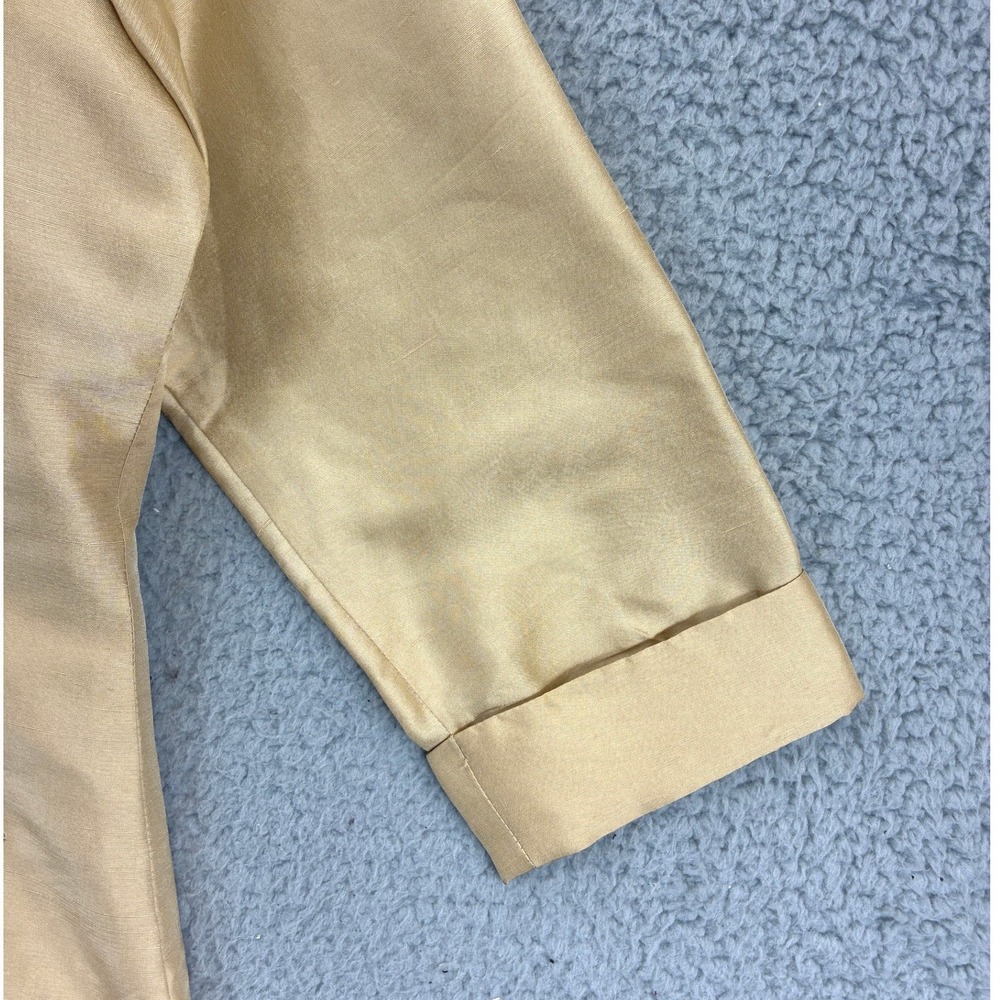 Anne Carson Beaded Button Down Shirt Womens S Gold Silk 3/4 Sleeve Formal - Picture 3 of 13